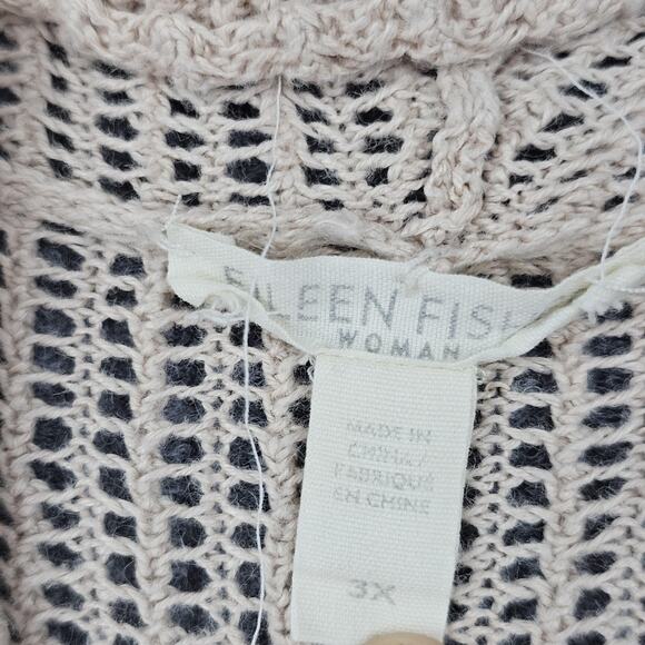 Eileen Fisher Cardigan Womens 3X Beige Organic Linen Open Front Knit Lightweight - Picture 5 of 7